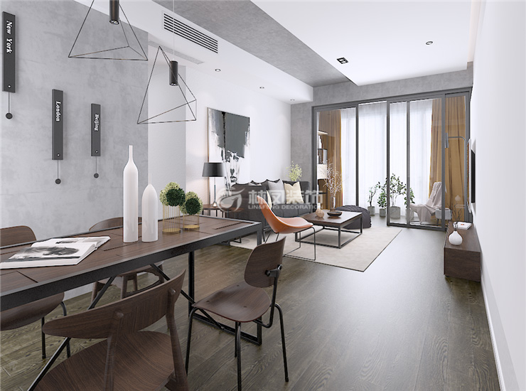 工业风格沙发背景墙挂画设计装修效果图