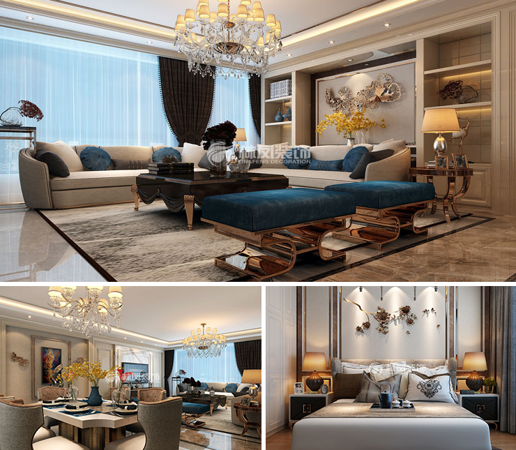 金地悦城大境144平轻奢风格装修效果图