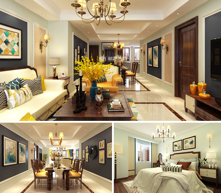 保利白沙林语160平美式风格装修效果图