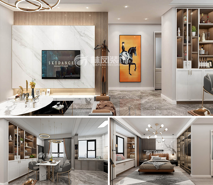 荣盛盛京绿洲170平新中式风格装修效果图