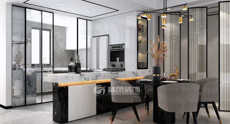 轻奢风格开放式厨房装修效果图