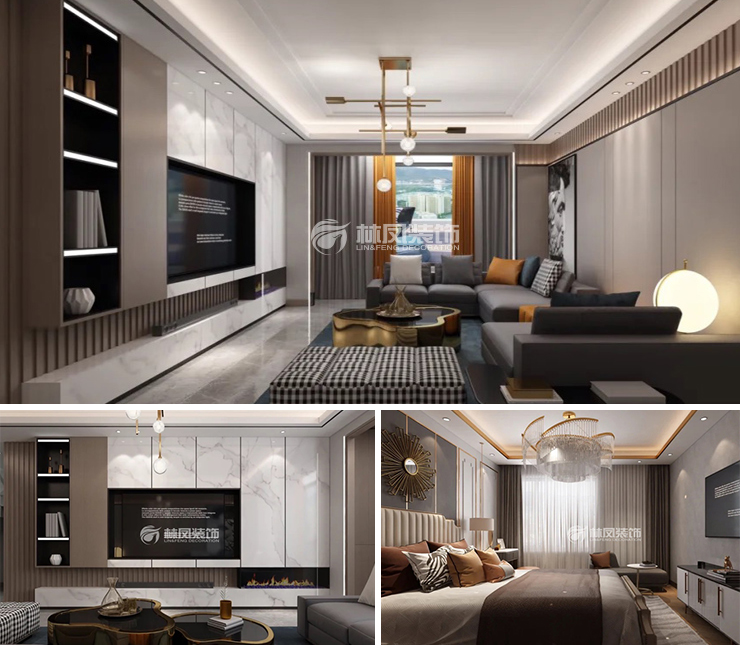 华润置地悦玺113平轻奢风格装修效果图