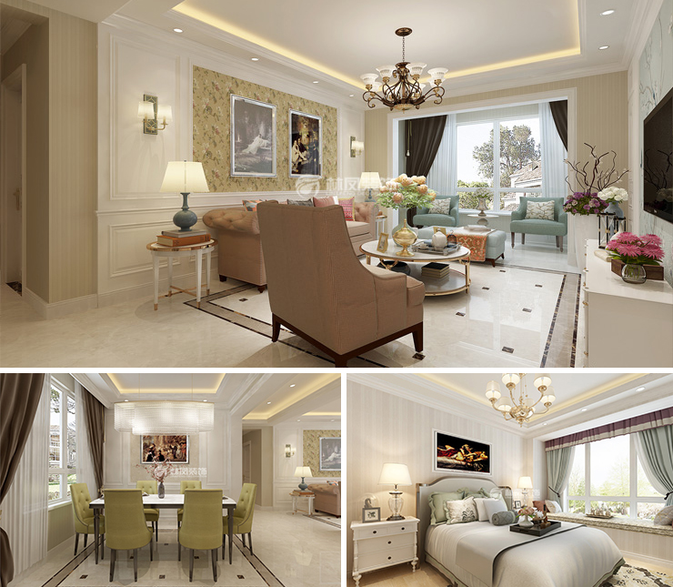 坤博幸福城120平美式风格装修效果图