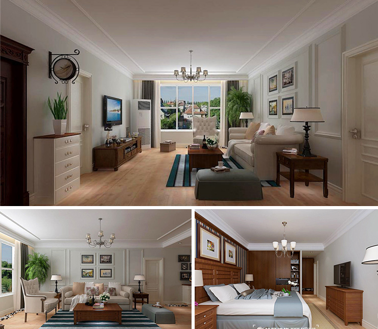 万锦香樟树云墅128平美式风格装修效果图