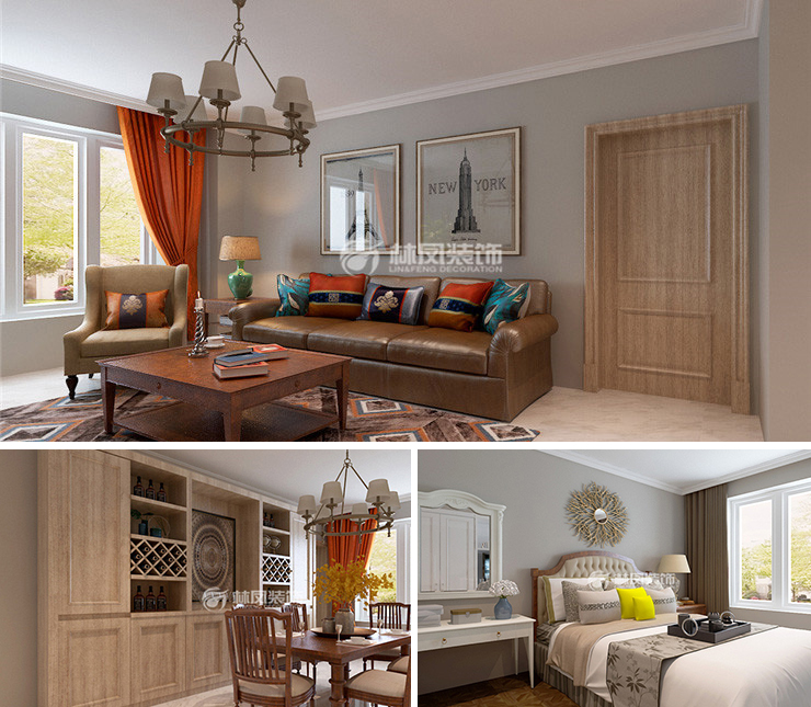 市府和鸿广场130平美式风格装修效果图