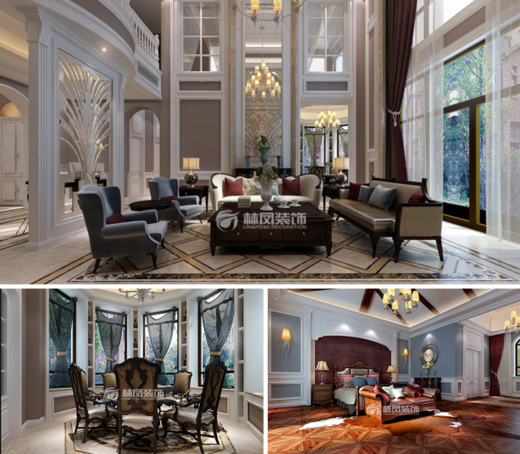 恒大汇鑫山庄400平美式风格装修效果图