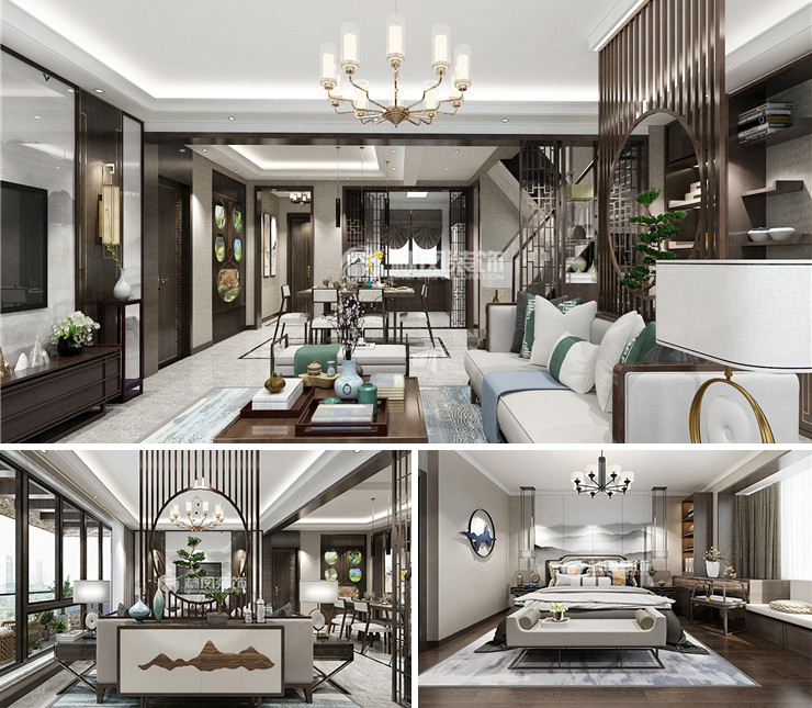 龙湖天宸原著148平新中式风格装修效果图