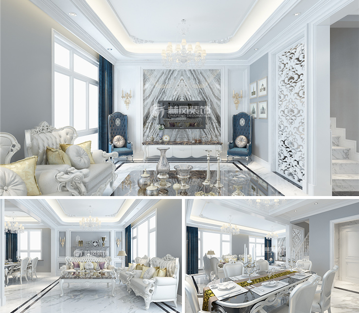 龙湖天宸原著230平新中式风格装修效果图