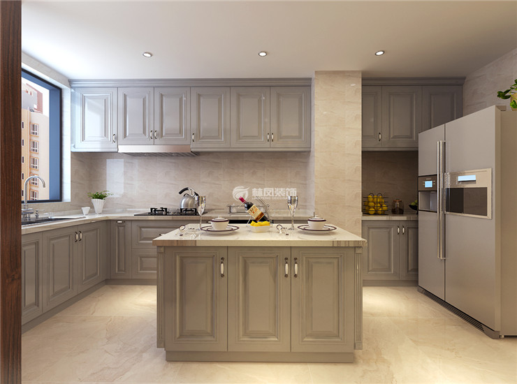 美式风格开放式厨房装修效果图