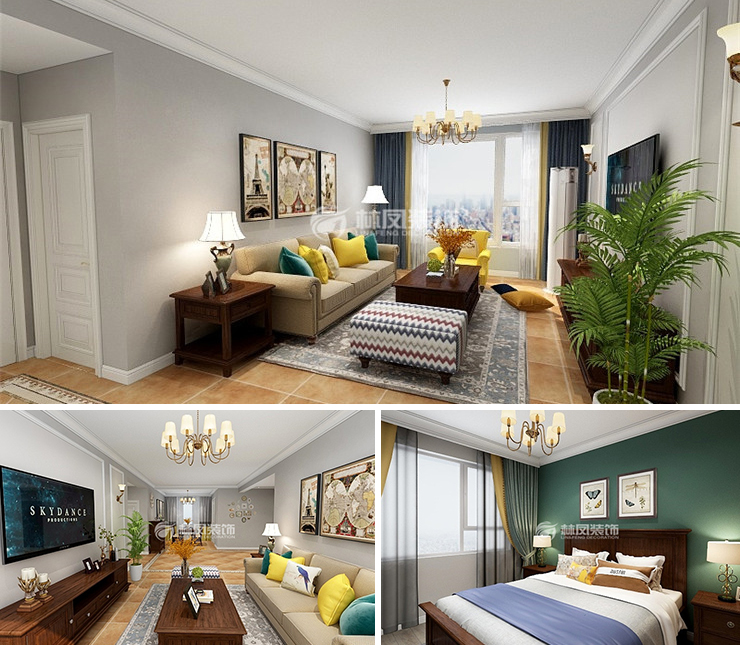 旭辉雍禾府240平美式风格装修效果图