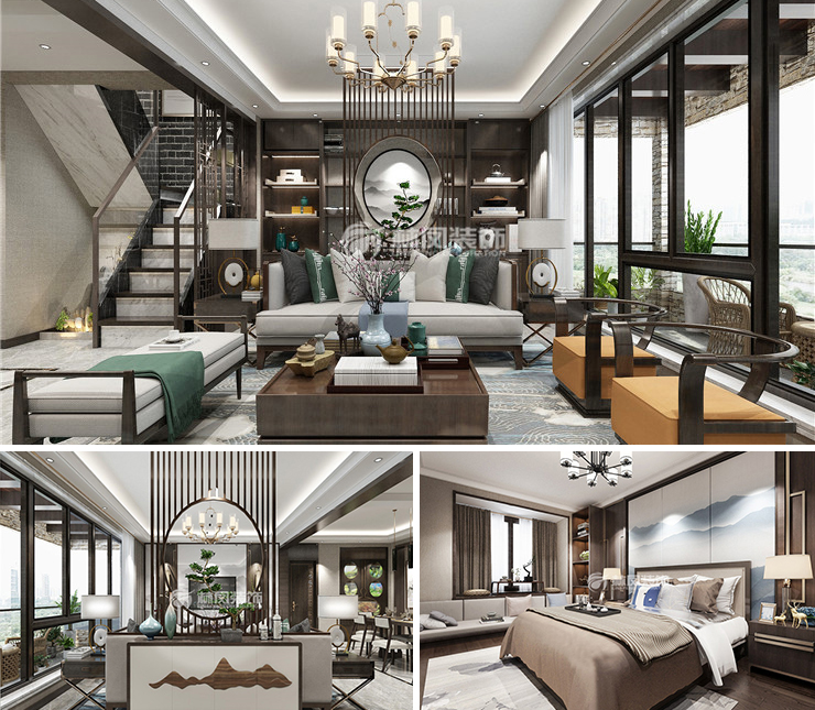 龙湖天宸原著148平新中式风格装修效果图