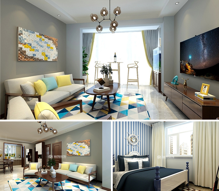 五矿世家金城105平混搭风格装修效果图
