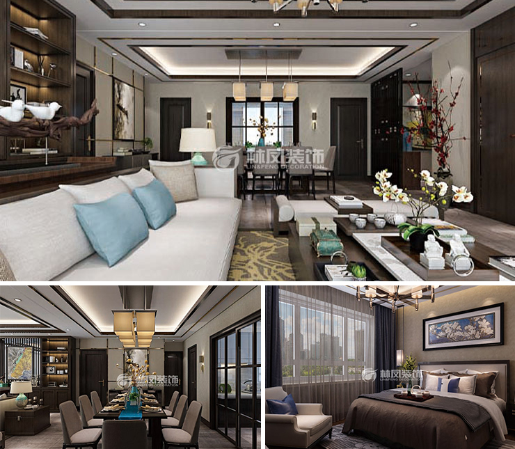 中南旭辉和樾130平新中式风格装修效果图