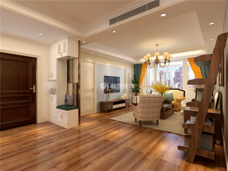 美式风格玄关收纳柜设计装修效果图