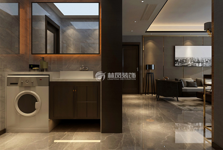 轻奢风格卫生间洗手台外移设计装修效果图