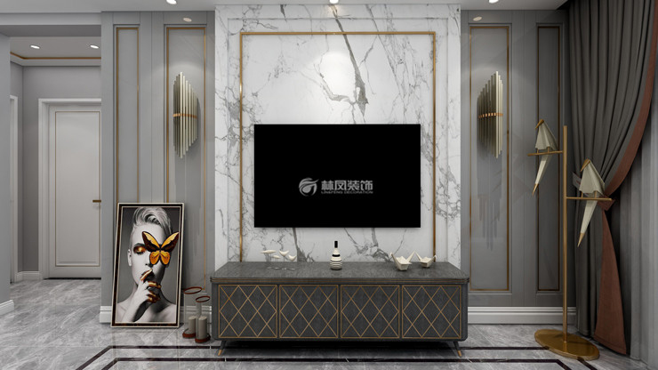 沈阳装修公司轻奢风格背景墙装修