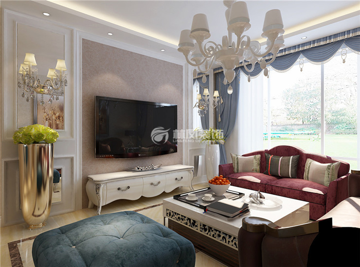 华润凯旋门-120平-简欧风格-客厅1.jpg