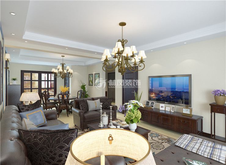 华润翡翠城-140平-美式风格-客厅4.jpg