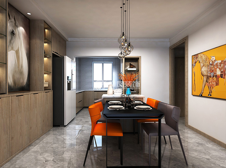保利香槟国际-134平-现代风格-餐厅+厨房.jpg